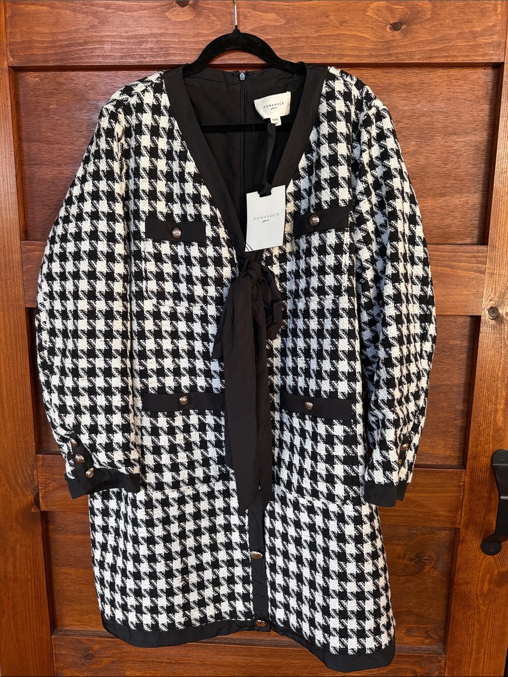 Pomander Place Black & White Houndstooth Long Jacket